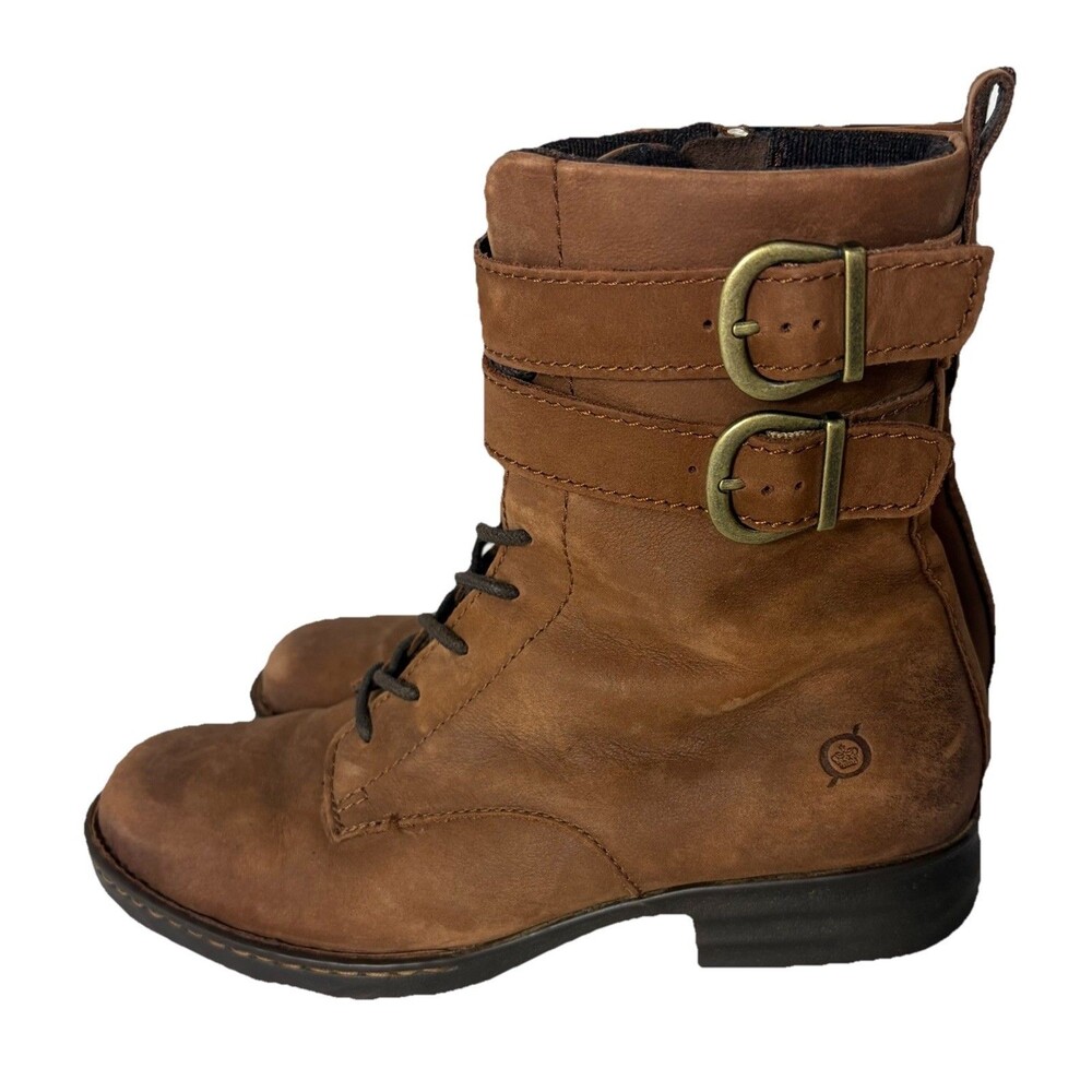 Born Camryn Boots Brown Nubuck Suede Leather Side Zip Straps Women’s 9M